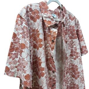 Aloha Lightweight Rust and Cream Cotton Short Sleeve Button-Up (2XLT)